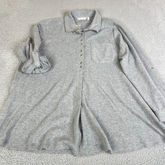 Soft Surroundings Top Women 1X Gray Roll Tab Sleeves Button Pullover Blouse - Picture 1 of 12